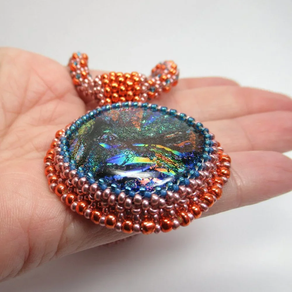 Handwoven Dichroic glass pendant with necklace